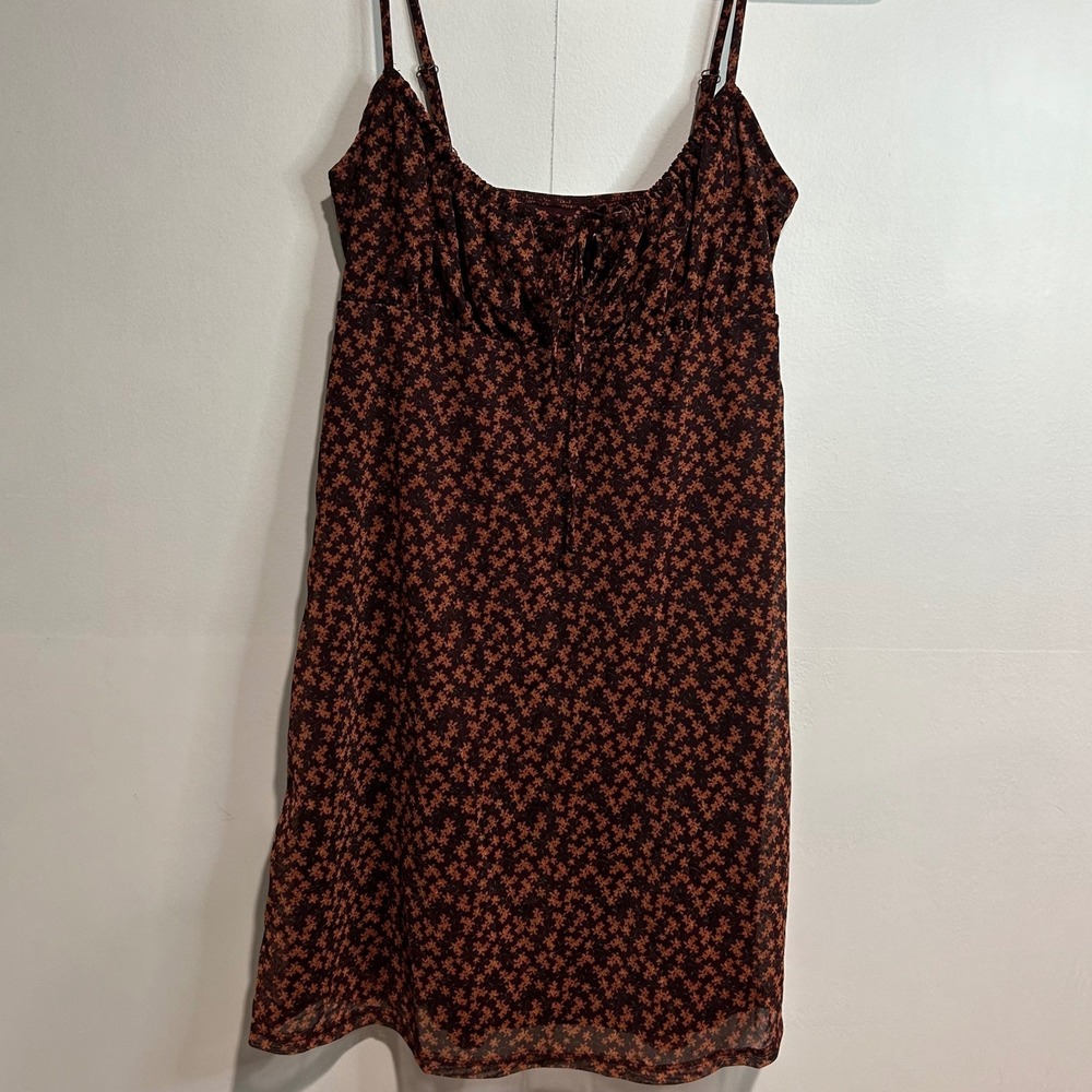 Aeropostale Slip Dress Women‎ XS Burgundy Brown Ditsy Floral Ruched Mini